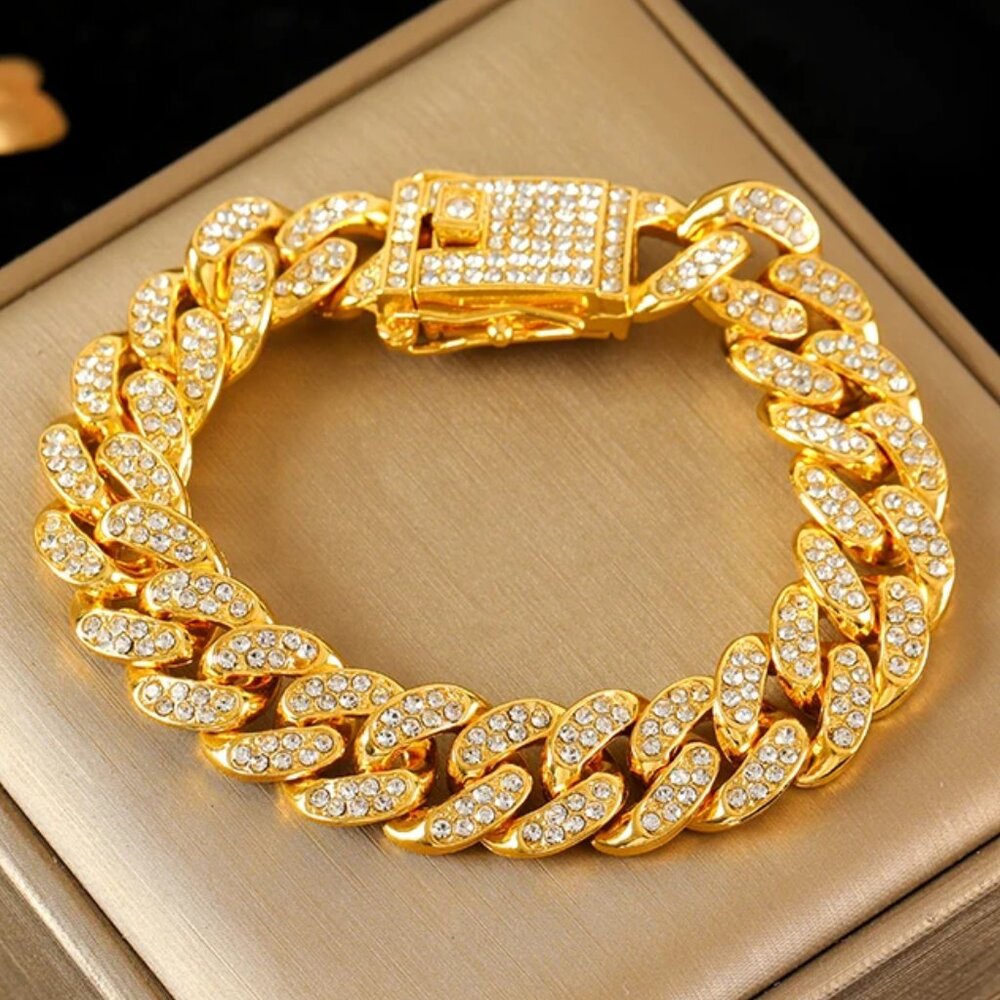 Stainless Steel Gold Color Cuban Chain Bracelet Unisex Trendy Punk Waterproof